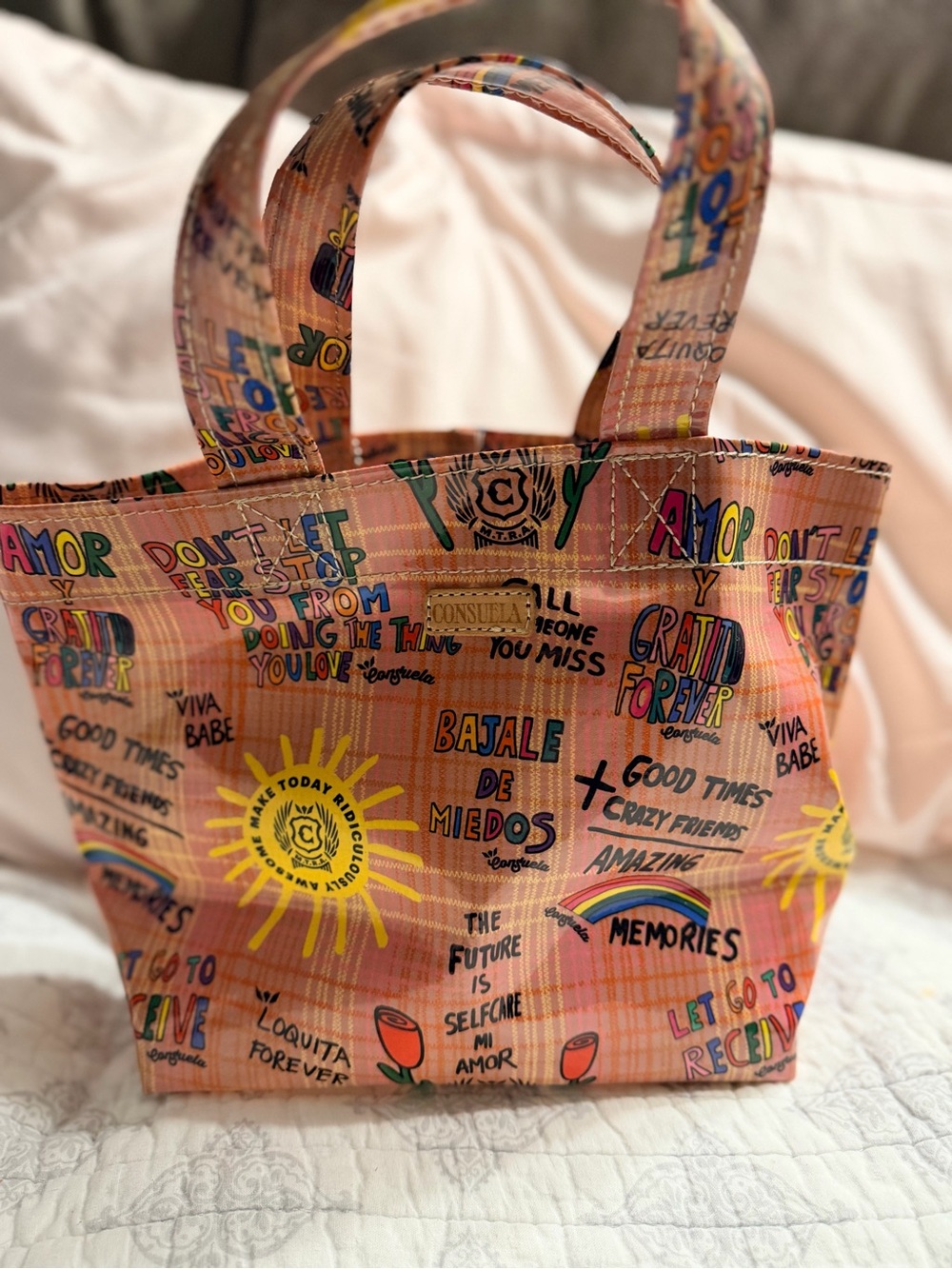 Brand New! Consuela Graphic Print Tote Bag with Multicolor Accents
